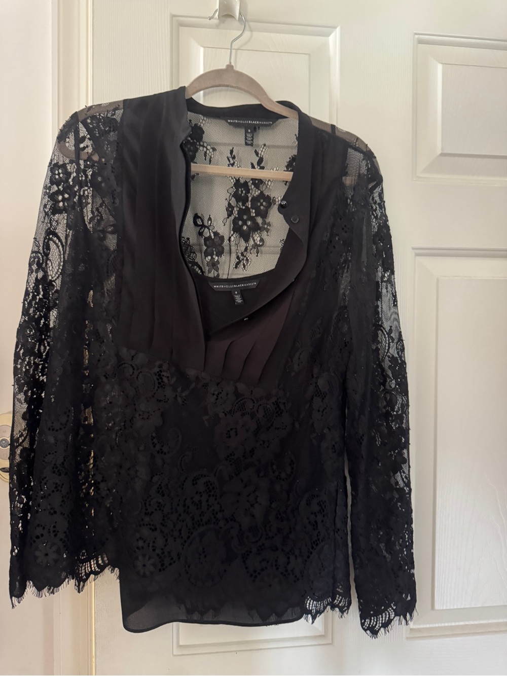 White House Black Market Black Lace Long-Sleeve Blouse